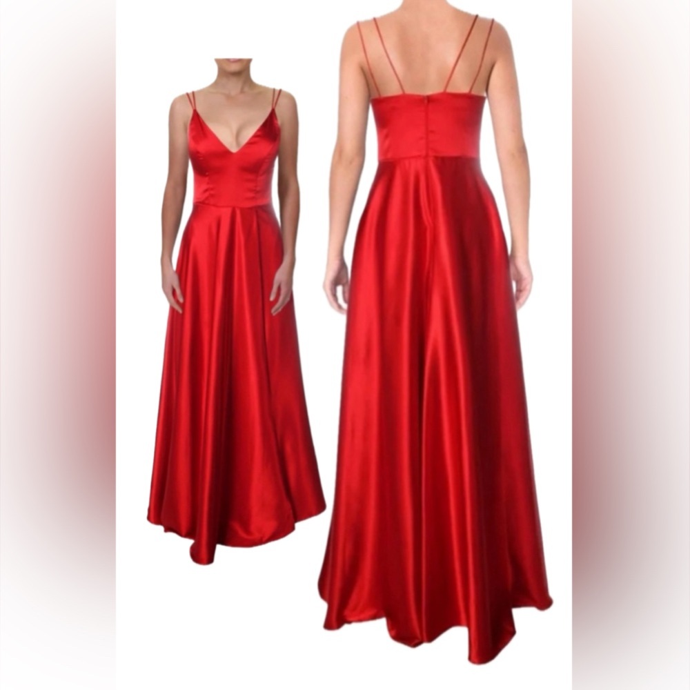 Sequin Hearts Vibrant Red Satin Prom Dress - Picture 2 of 5